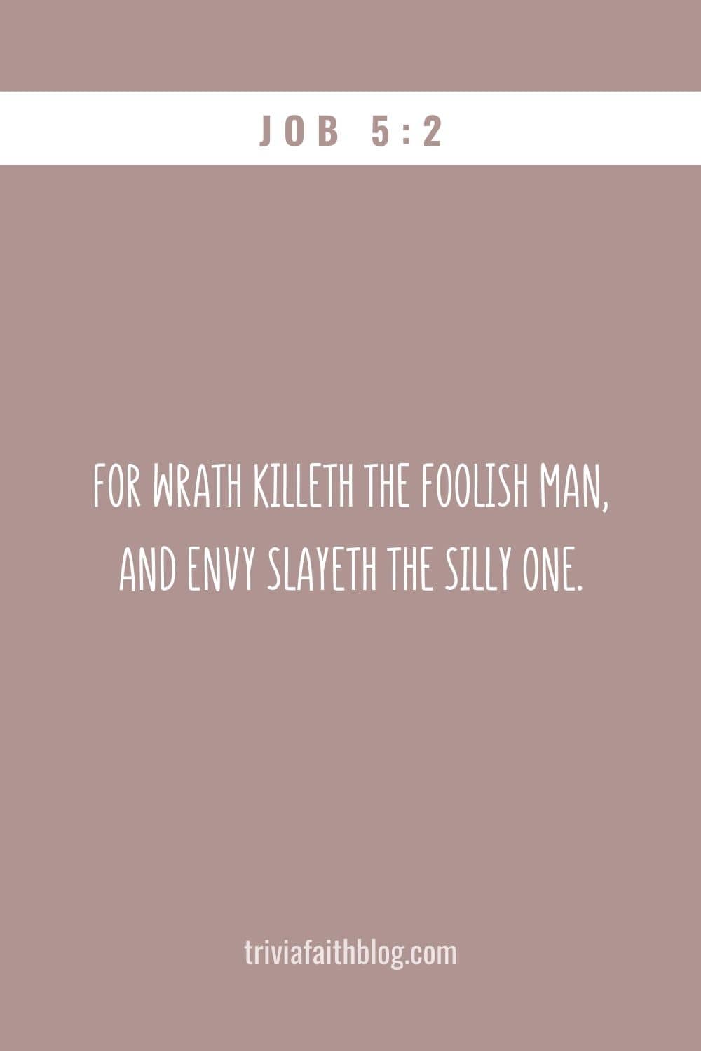 For wrath killeth the foolish man, and envy slayeth the silly one